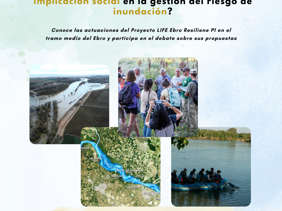 Cartel charla divulgativa sobre dinámica fluvial en el Colegio de Geólogos de Aragón.