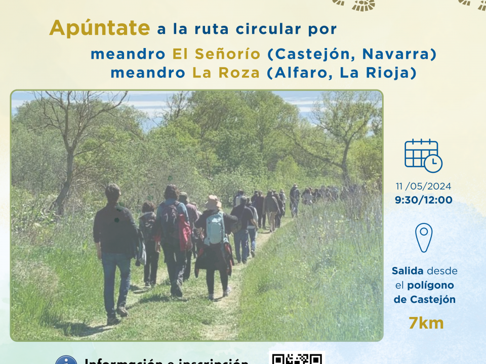 Cartel ruta guiada Castejón - Alfaro con motivo del WalkingRivers el 11 de mayo.